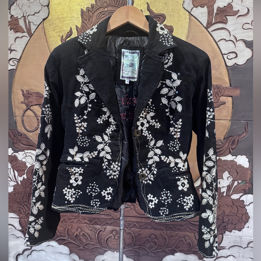 Stellar Paparazzi by Biz Embroidered and rhinestone speckled Black Jacket.